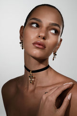 Scarlet Black Onyx Cross Earrings - Opuline