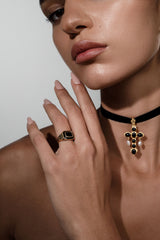 Scarlet Black Onyx Cross Ribbon Choker - Opuline