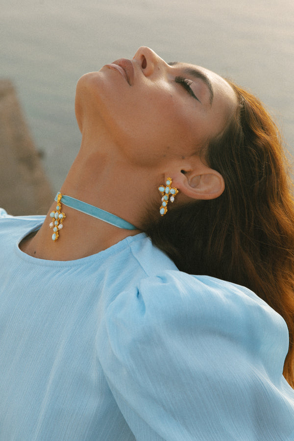 Scarlet  Larimar Cross Ribbon Choker