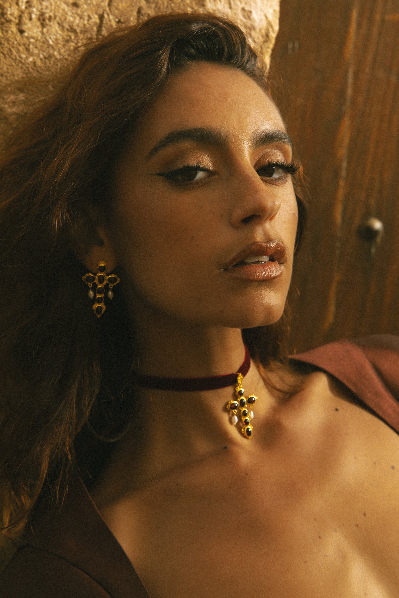 Scarlet Red Garnet Cross Ribbon Choker – Opuline