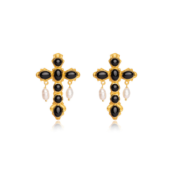 Scarlet Black Onyx Cross Earrings