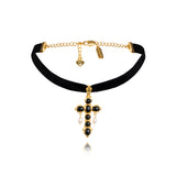 Scarlet Black Onyx Cross Ribbon Choker