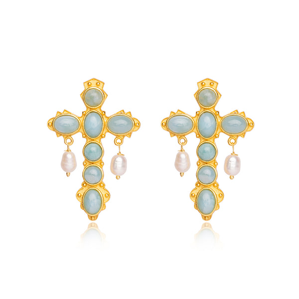 Scarlet Larimar Cross Earrings