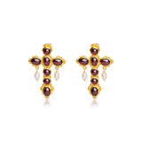 Scarlet Red Garnet Cross Earrings